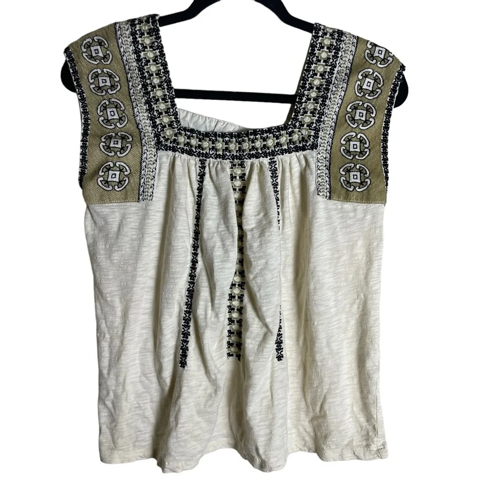 Lucky Brand Cream and Black Embroidered Top - Picture 1 of 5